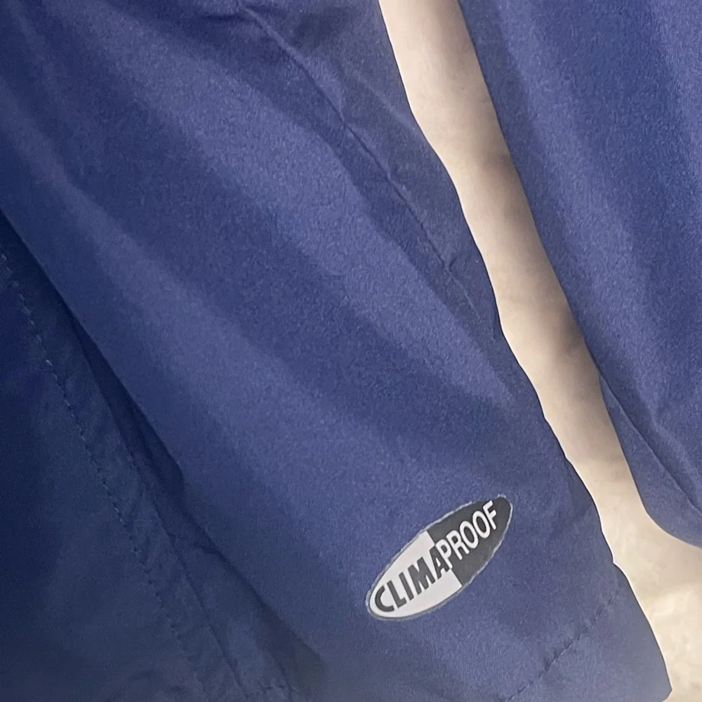 L Y2K Adidas Climaproof Full Zip Hoodie Track warmup Jacket Navy Purple 3 Stripe